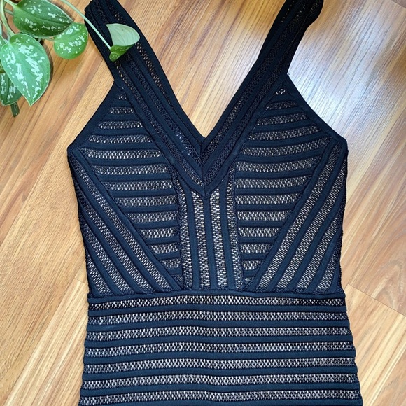 BEBE little black dress LBD black body-con with tan mesh size small - Picture 4 of 6